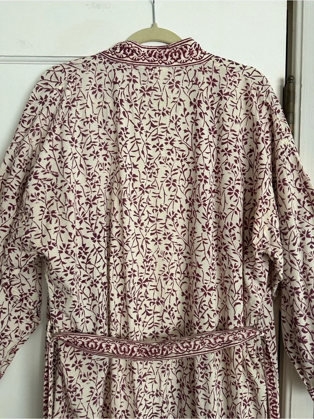 ANOKHI Cotton Block Print Kimono Robe Free Size Boho Burgundy Floral Loungewear
